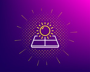 Sun energy line icon. Halftone pattern. Solar panels sign. Ecology power symbol. Gradient background. Sun energy line icon. Yellow halftone pattern. Vector