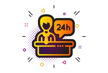 24 hour help sign. Halftone circles pattern. Reception desk icon. Hotel service symbol. Classic flat reception desk icon. Vector