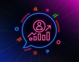 Obraz premium Business results line icon. Neon laser lights. Career Growth chart sign. Glow laser speech bubble. Neon lights chat bubble. Banner badge with career ladder icon. Vector