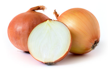 Fresh onion bulbs isolated on white background