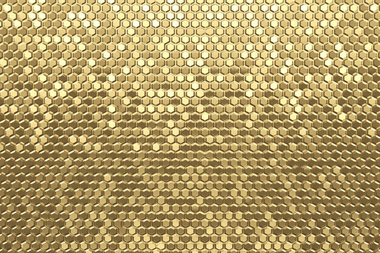 Gold foil hexagon textured background