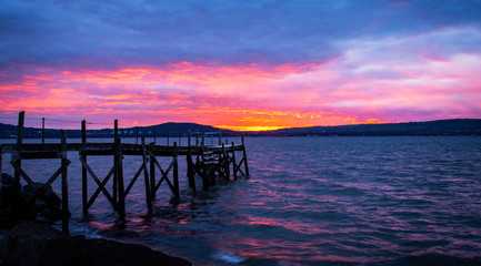 Fototapeta na wymiar Beautiful sunset and sea view at the Holywood harbour, Northern Ireland.