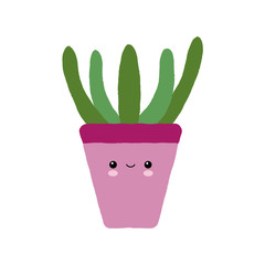 Vector illustration of a textured succulent in a plant pot with a cute happy face.