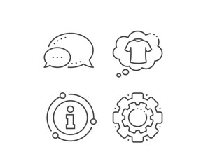 T-shirt line icon. Chat bubble, info sign elements. Laundry shirt sign. Clothing speech bubble symbol. Linear t-shirt outline icon. Information bubble. Vector