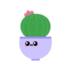 Vector illustration of a textured cactus in a plant pot with a cute happy face.