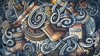 Doodles Winter graphics illustration. Creative cold season art background.