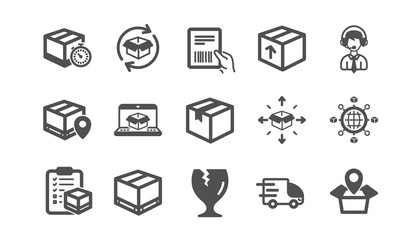 Logistics and Shipping icons. Truck Delivery, Checklist and Parcel tracking. Cargo classic icon set. Quality set. Vector