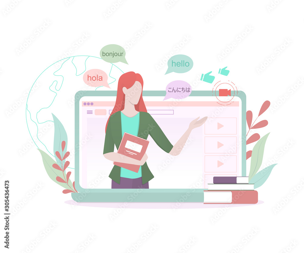 Poster language learning blogger concept. study foreign languages