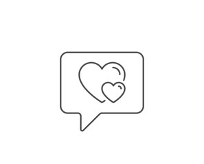 Couple Love line icon. Chat bubble design. Two Hearts sign. Valentines day symbol. Outline concept. Thin line hearts icon. Vector