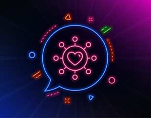 Love dating line icon. Neon laser lights. Relationships network sign. Valentines day or Heart symbol. Glow laser speech bubble. Neon lights chat bubble. Banner badge with dating network icon. Vector