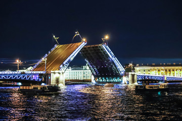 Fototapeta na wymiar Palace bridge at night. Divorce bridges. Saint-Petersburg.