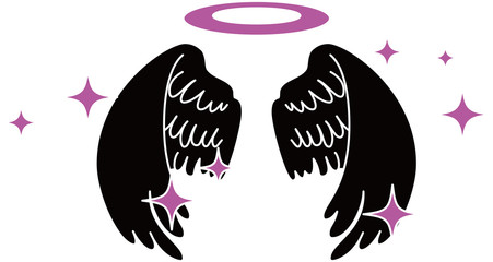 Cute Black Angel wings with angel ring and glitter