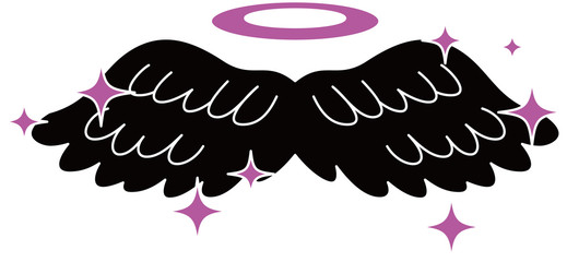 Cute Black Angel wings with angel ring and glitter