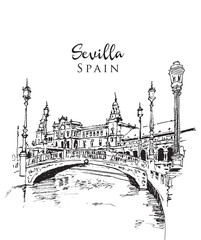 Drawing sketch illustration of la Plaza de Espana