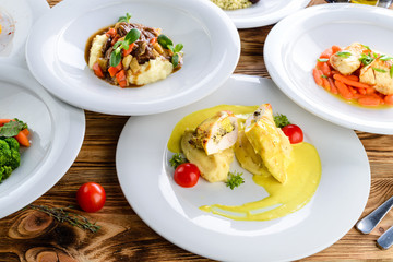 set of prepared dishes on the table of meat and vegetables