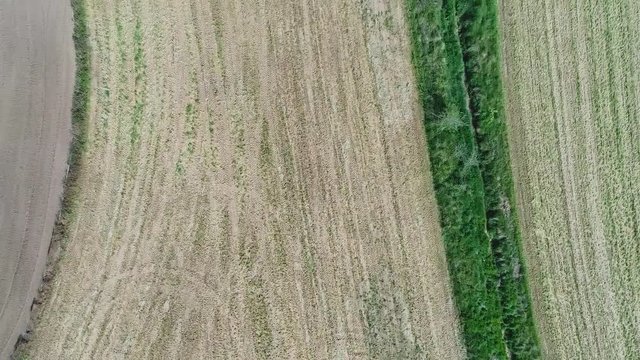 Zenith zoom out from the yellow fields to the green fields from Canyamars, Catalonia, Spain