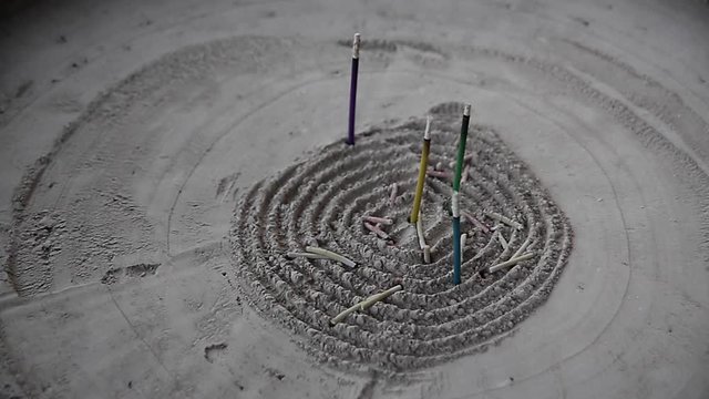 Incense sticks close up, japanese shrine