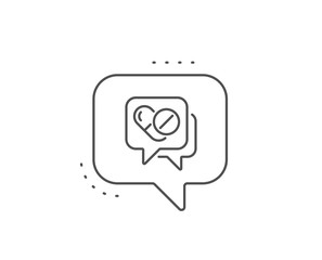Medical drugs line icon. Chat bubble design. Medicine pills sign. Pharmacy medication symbol. Outline concept. Thin line medical drugs icon. Vector
