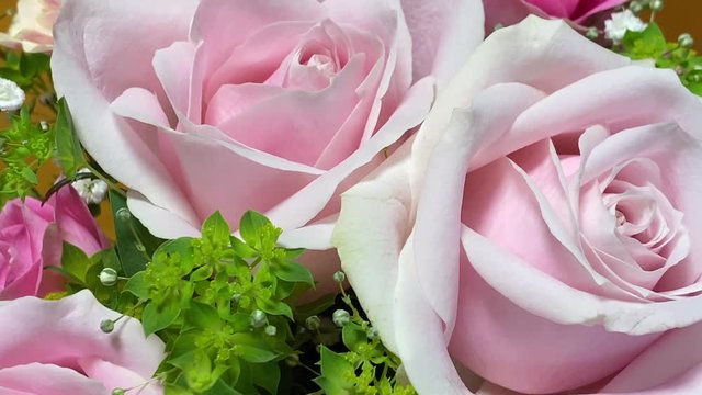 ローズ ブーケ クロースアップ 背景に松ぼっくりのクリスマスツリー 右にパン スロー 花束_v02_00476(IMG_4535_MOV)