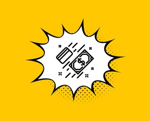 Money line icon. Comic speech bubble. Payment methods sign. Credit card symbol. Yellow background with chat bubble. Payment icon. Colorful banner. Vector