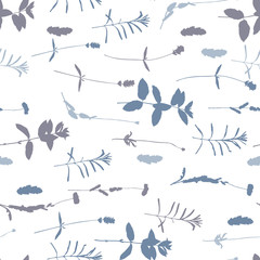 Floral background. Vector seamless pattern with hand - drawn poppies, lavender flowers  and leaves.