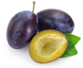 Fresh plums on white background