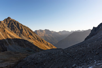 Morning mood in the Oetztal Alps. Barren alpine landscape with rocky mountains. Tirol, Austria