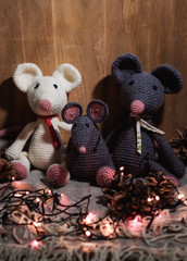  three knitted toy mice