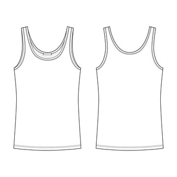 Technical sketch t-shirt tank top for women isolated on white background.