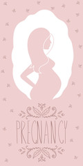 Pregnant woman, banner design with silhouette of pregnant woman, vector design.