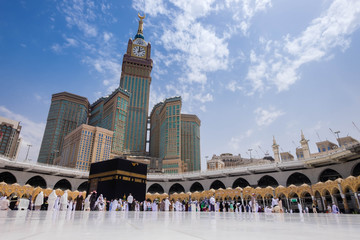 Makkah, Saudi Arabia - 29 July 2018: Muslim Pilgrims at The Kaaba in The Haram Mosque of Mecca , Saudi Arabia, In the morning during Hajj.