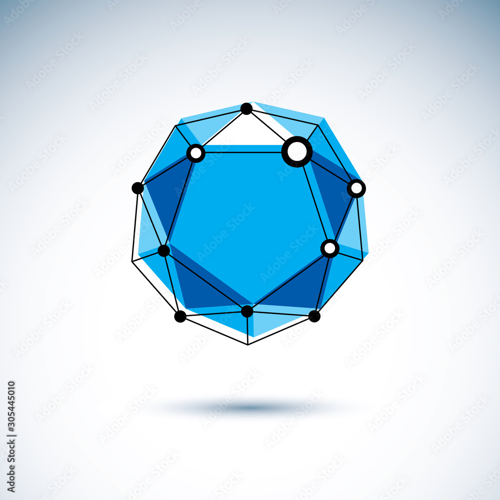 Poster technology conceptual logo. abstract 3d polygonal wireframe object, vector geometric low poly design