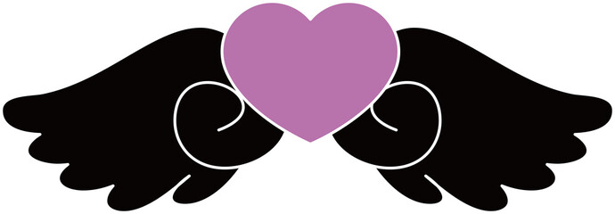 Cute BLACK Angel wings with Love Heart