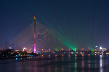 Fototapeta na wymiar Rama VIII Bridge Night In Bangkok,Thailand