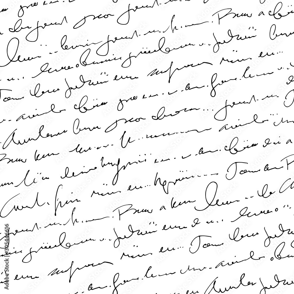 Poster handwritten abstract text seamless pattern, vector monochrome script background