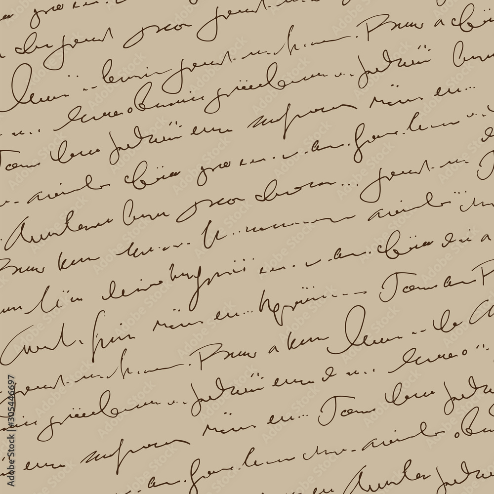 Poster handwritten abstract text seamless pattern, vector monochrome script beige background