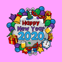 Happy New Year Coloring Doodle Vector Illustration 
