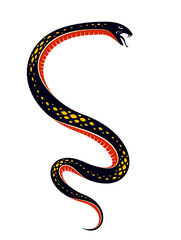 Venomous snake vintage tattoo, vector drawing of aggressive predator reptile, deadly poisoned serpent symbol, vintage style illustration.
