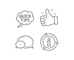 Quick tips line icon. Chat bubble, info sign elements. Helpful tricks speech bubble sign. Linear quick tips outline icon. Information bubble. Vector