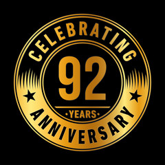 92 years anniversary celebration logo template. Ninety-two years vector and illustration.