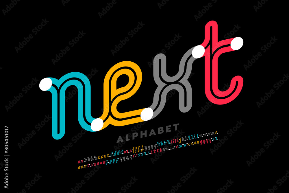 Poster one line style font design, single continuous line alphabet
