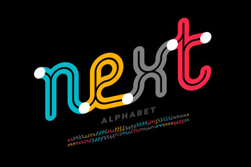 One line style font design, single continuous line alphabet