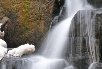 Small mountain waterfall in winter