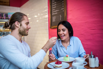 Happy wife feeling excited before trying yummy dessert