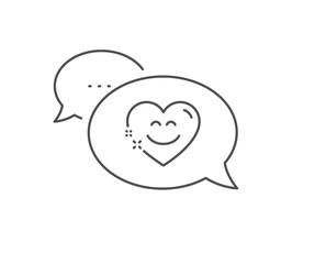 Smile chat line icon. Chat bubble design. Happy emoticon sign. Heart speech bubble symbol. Outline concept. Thin line smile chat icon. Vector