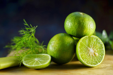 Still life photography of lemon on table. Raw lemon, ingredients for cooking. Shooting at studio,...