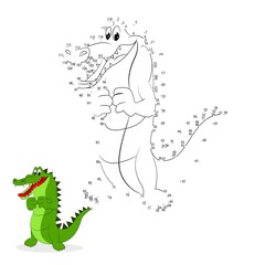  vector illustration of a children's game, connect the dots, on a white background, figure, crocodile, alligator