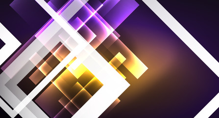 Neon shiny color squares on black, modern template