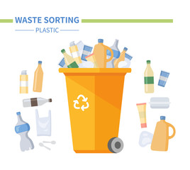 Plastic waste sorting - modern flat design style illustration