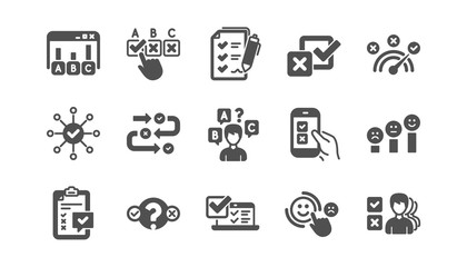 Survey or Report icons. Opinion, Customer satisfaction and Feedback results. Testing classic icon set. Quality set. Vector